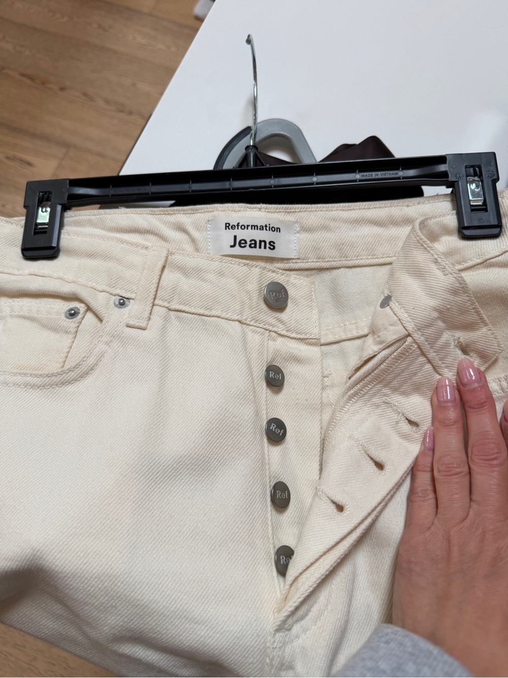 Reformation Cream High-Rise Button-Fly Jeans